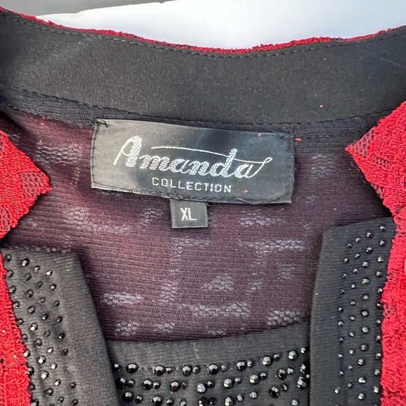 Amanda Collection Chic Red & Black Women's Blouse - Picture 10 of 11